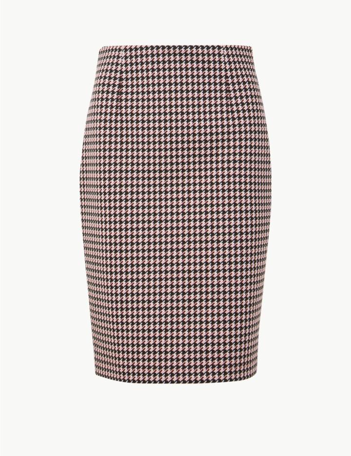 Marks & Spencer Jersey Dogtooth Pencil Skirt Red Mix