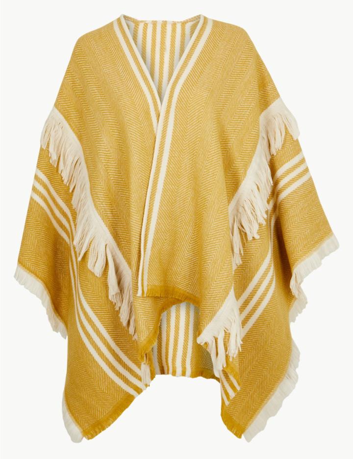 Marks & Spencer Fringe Detail Striped Wrap Ochre