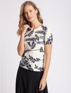 Marks & Spencer Floral Print Round Neck Short Sleeve Jumper Mid Blue