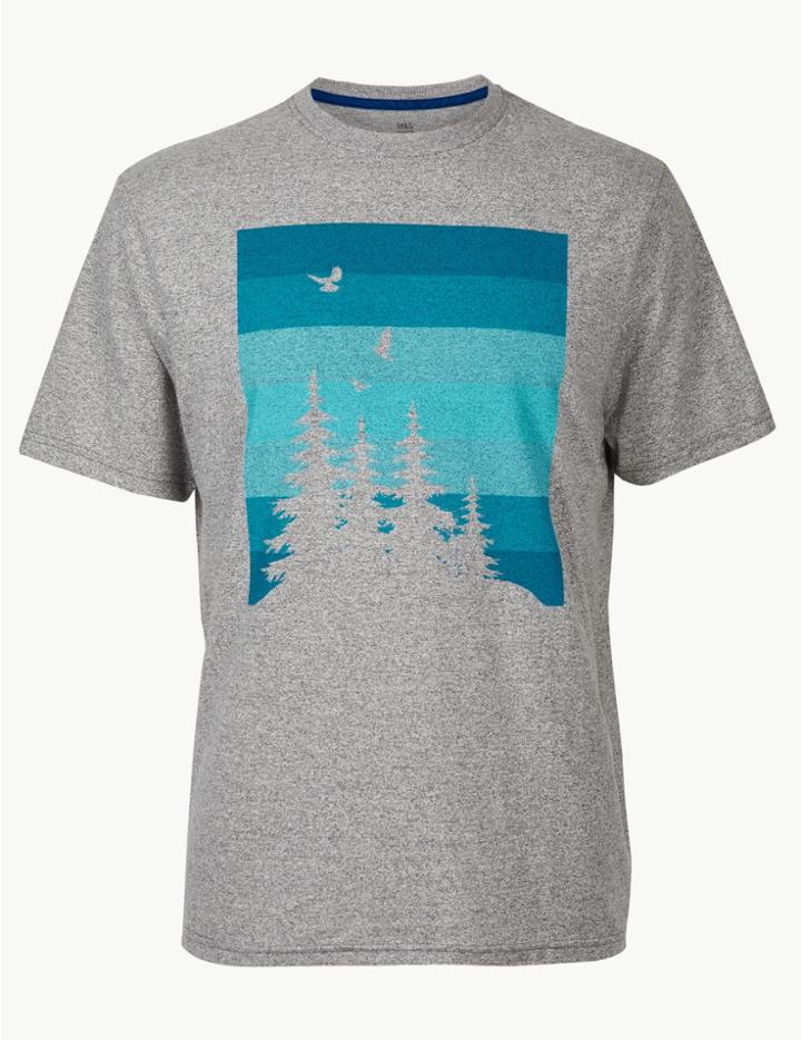 Marks & Spencer Cotton Rich Printed Crew Neck T-shirt Charcoal Mix
