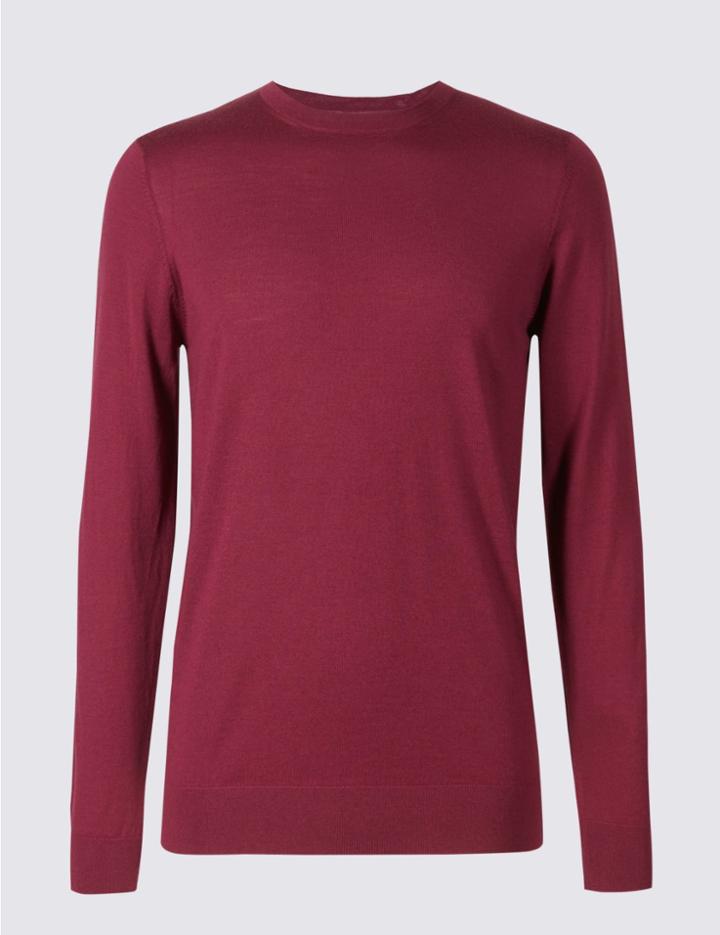 Marks & Spencer Pure Merino Wool Crew Neck Jumper Cerise