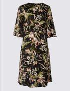 Marks & Spencer Petite Floral Print Fit & Flare Midi Dress Black Mix
