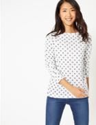 Marks & Spencer Printed Long Sleeve Long Sleeve Top Ivory Mix