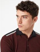 Marks & Spencer Cotton Striped Long Sleeve Polo Shirt Burgundy Mix
