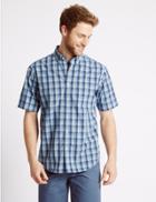 Marks & Spencer Pure Cotton Checked Shirt With Pocket Blue Mix
