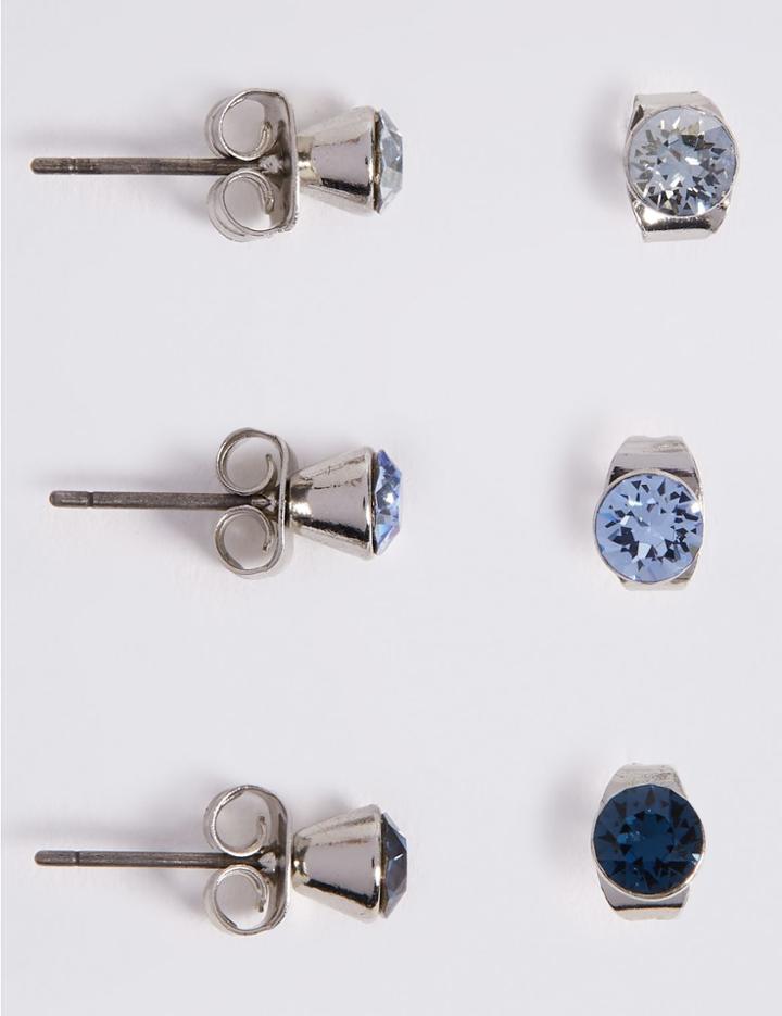 Marks & Spencer 3 Pack Stud Earrings Made With Swarovski Elements Blue Mix
