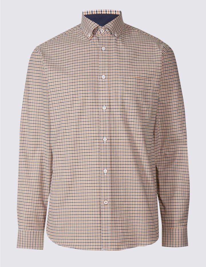 Marks & Spencer Cotton Rich Checked Shirt With Pocket Antique Gold
