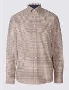 Marks & Spencer Cotton Rich Checked Shirt With Pocket Antique Gold