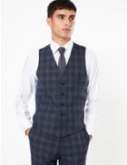 Marks & Spencer Skinny Fit Checked Waistcoat Blue