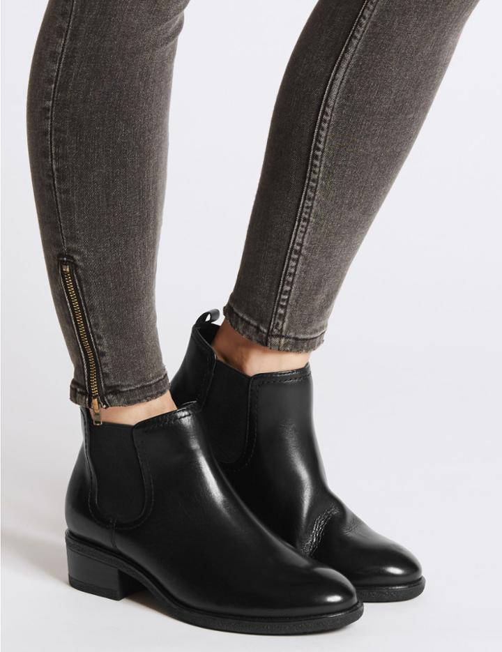 Marks & Spencer Wide Fit Leather Chelsea Ankle Boots Black