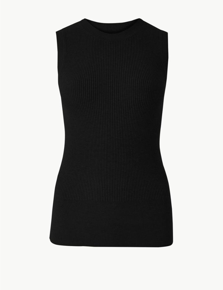 Marks & Spencer Ribbed Round Neck Knitted Top Black