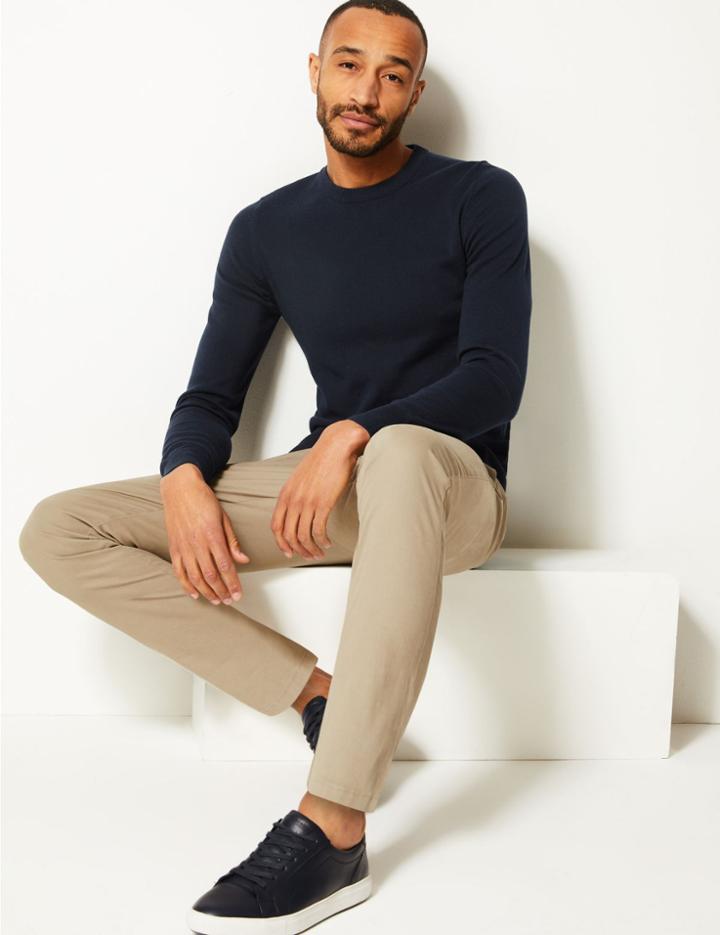 Marks & Spencer Pure Cotton Crew Neck Jumper Navy