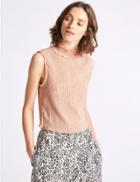 Marks & Spencer Textured Turtle Neck Shell Top Peach
