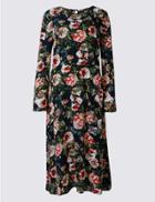 Marks & Spencer Floral Print Long Sleeve Midi Dress Navy Mix