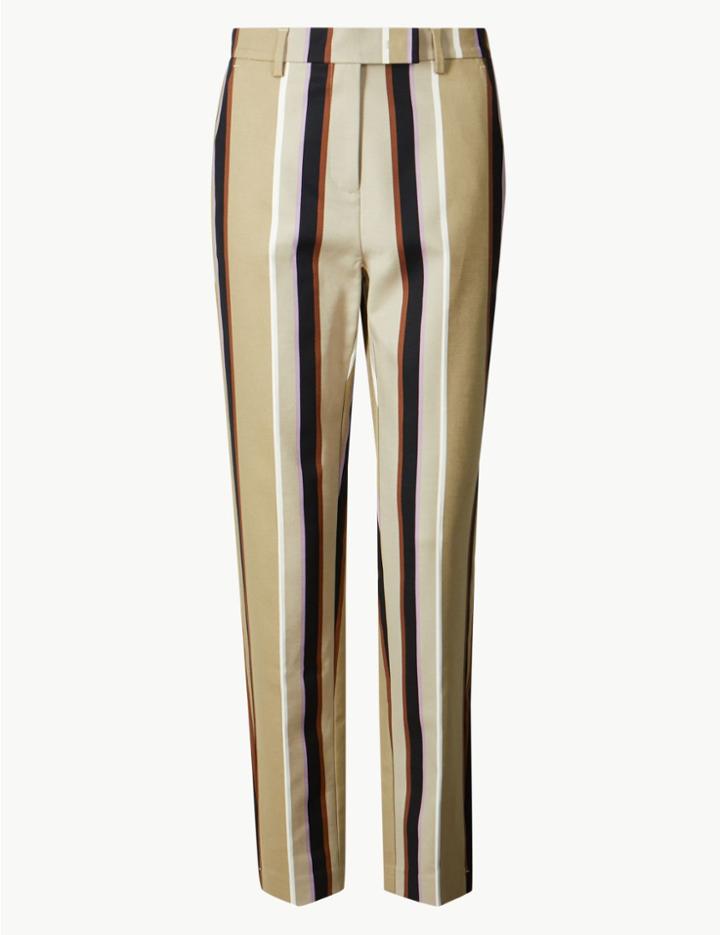 Marks & Spencer Cotton Rich Striped Slim Leg Trousers Black Mix