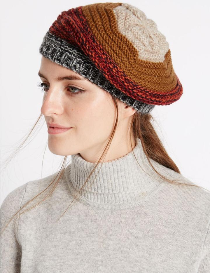 Marks & Spencer Striped Beret Hat Rust Mix