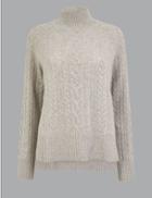 Marks & Spencer Cashmere Relaxed Fit Cable Knit Jumper Grey Marl