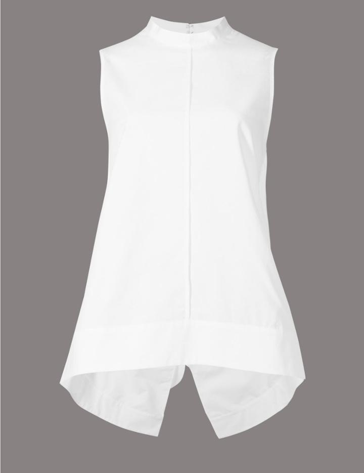 Marks & Spencer Pure Cotton Poplin Round Neck Shell Top White