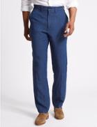 Marks & Spencer Straight Fit Pure Linen Trousers Navy