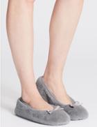 Marks & Spencer Faux Fur Ballerina Slippers Light Grey