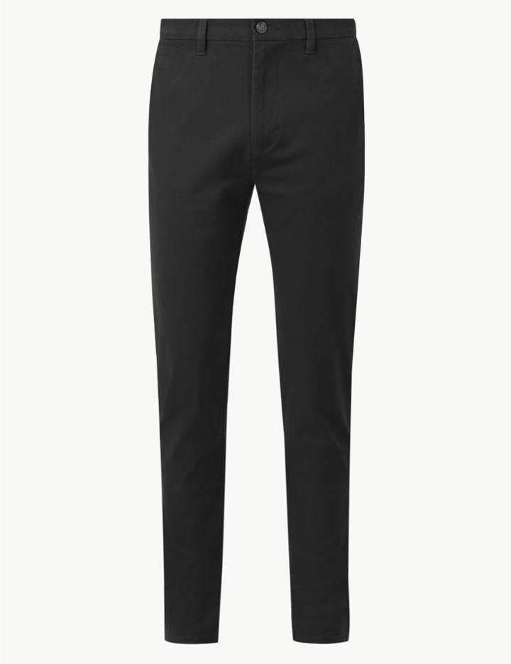 Marks & Spencer Longer Length Skinny Fit Cotton Rich Chinos Black