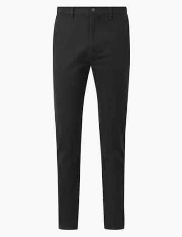 Marks & Spencer Longer Length Skinny Fit Cotton Rich Chinos Black