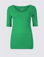 Marks & Spencer Pure Cotton V-neck Half Sleeve T-shirt Green