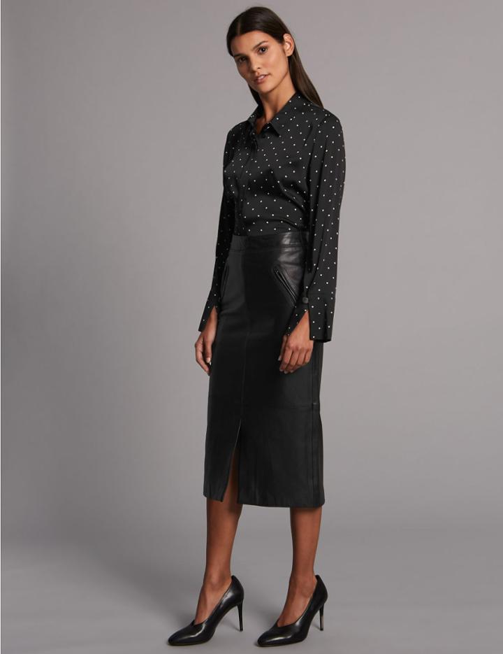 Marks & Spencer Leather Pencil Midi Skirt Black