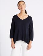 Marks & Spencer Waterfall Hem Round Neck Jumper Navy