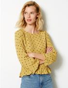 Marks & Spencer Printed Round Neck Long Sleeve Blouse Yellow Mix