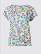 Marks & Spencer Floral Print Piping Detail T-shirt Ivory Mix
