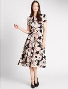 Marks & Spencer Floral Print Short Sleeve Skater Dress Brown Mix
