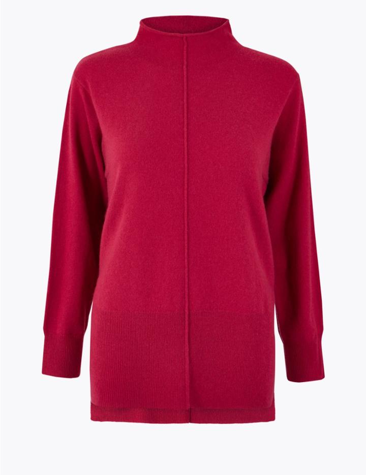 Marks & Spencer Pure Cashmere Stepped Hem Jumper Cerise