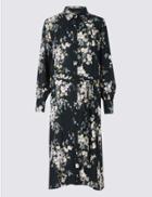Marks & Spencer Floral Print Long Sleeve Shift Midi Dress Navy Mix