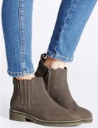 Marks & Spencer Leather Block Heel Crepe Sole Ankle Boots Grey