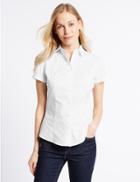 Marks & Spencer Cotton Rich Short Sleeve Fuller Bust Shirt White