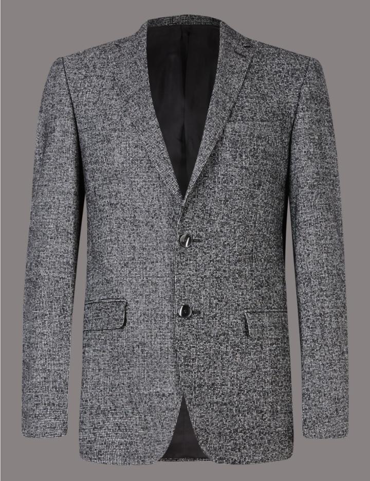 Marks & Spencer Wool Rich Single Breasted Jacket Black Mix