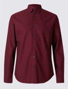 Marks & Spencer Pure Cotton Slim Fit Printed Shirt Cranberry