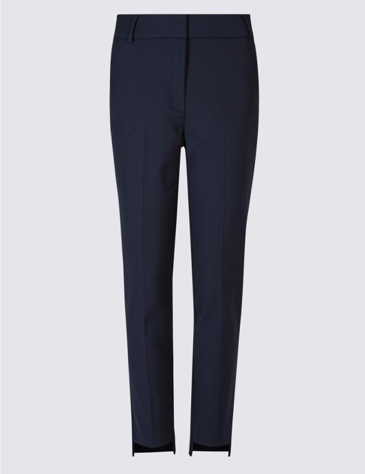 Marks & Spencer Cotton Blend Step Hem Slim Leg Trousers Navy