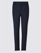 Marks & Spencer Cotton Blend Step Hem Slim Leg Trousers Navy