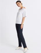 Marks & Spencer Cotton Blend Spotted Peg Trousers Navy Mix