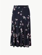 Marks & Spencer Floral Print Jersey Fit & Flare Midi Skirt Navy Mix