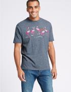 Marks & Spencer Pure Cotton Flamingo Christmas T-shirt Denim Mix