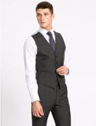 Marks & Spencer Grey Checked Regular Fit Wool Waistcoat Grey