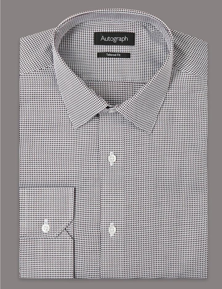 Marks & Spencer Pure Cotton Tailored Fit Textured Shirt Dark Wine