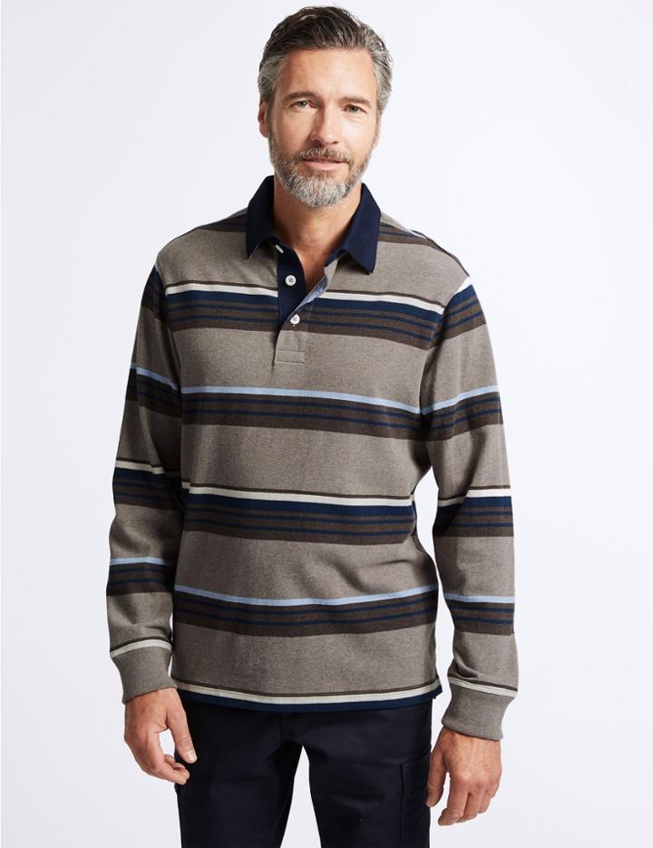 Marks & Spencer Slim Fit Pure Cotton Striped Rugby Top Natural Mix