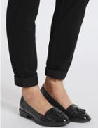 Marks & Spencer Wide Fit Leather Tassel Loafers Black Patent