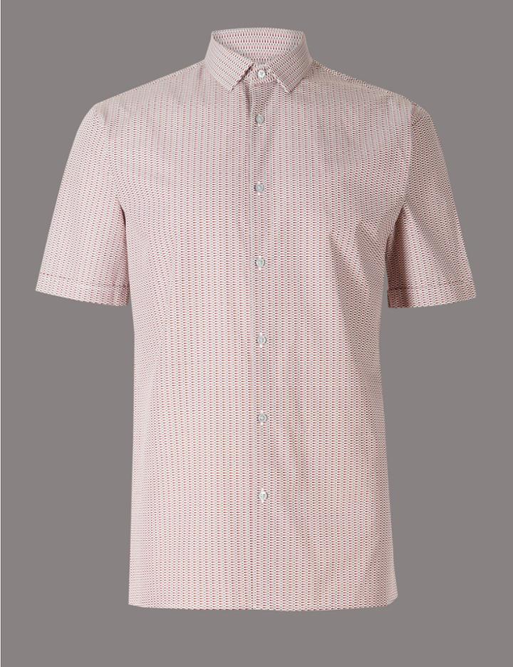 Marks & Spencer Pure Cotton Slim Fit Printed Shirt Burnt Orange