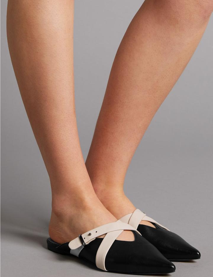 Marks & Spencer Leather Cross Strap Mule Shoes Black Mix