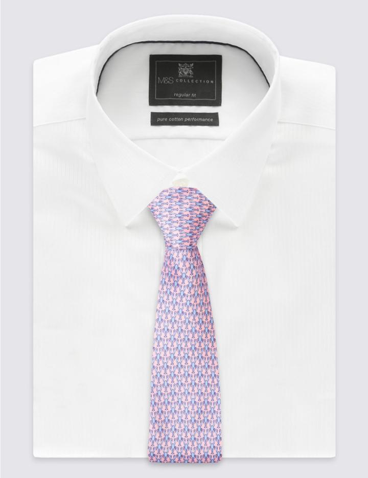 Marks & Spencer Pure Silk Printed Tie Pink Mix